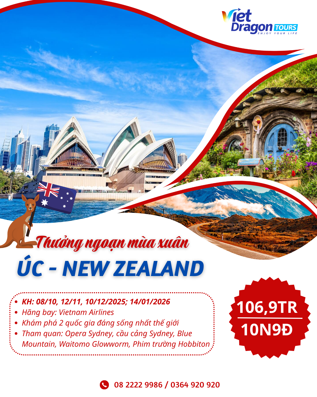 DU LỊCH ÚC - NEW ZEALAND 10N9Đ BAY VN
